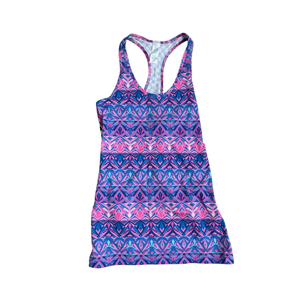 Ivivva Girls Pink Blue Tribal Checkered Racerback Athletic Tank Top Size 10